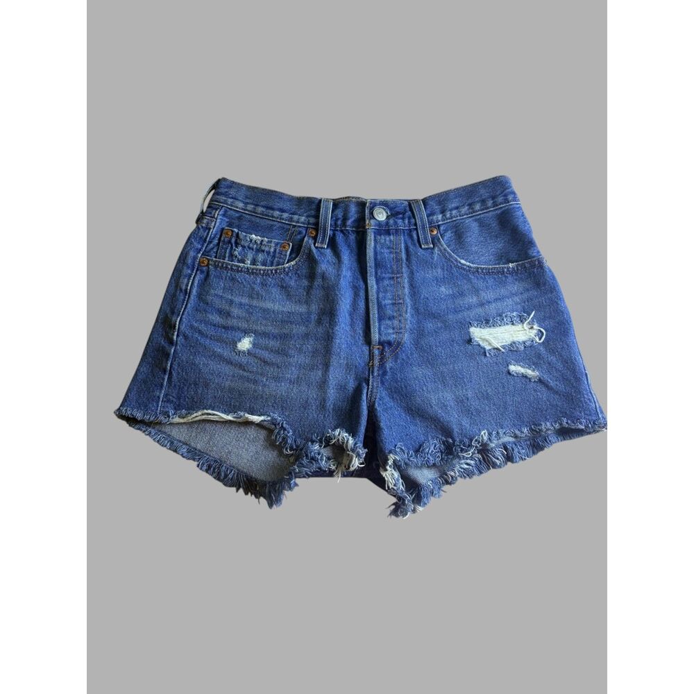 Levi's 501 Distressed Cut Off Denim Shorts Women's W27 Blue Jean Shorts